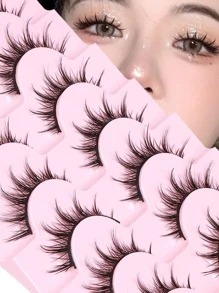 7 对 Sanishi Lashes 漫画风格自然假睫毛，3D 蓬松尖头角色扮演睫毛，适合韩国、日本和亚洲人