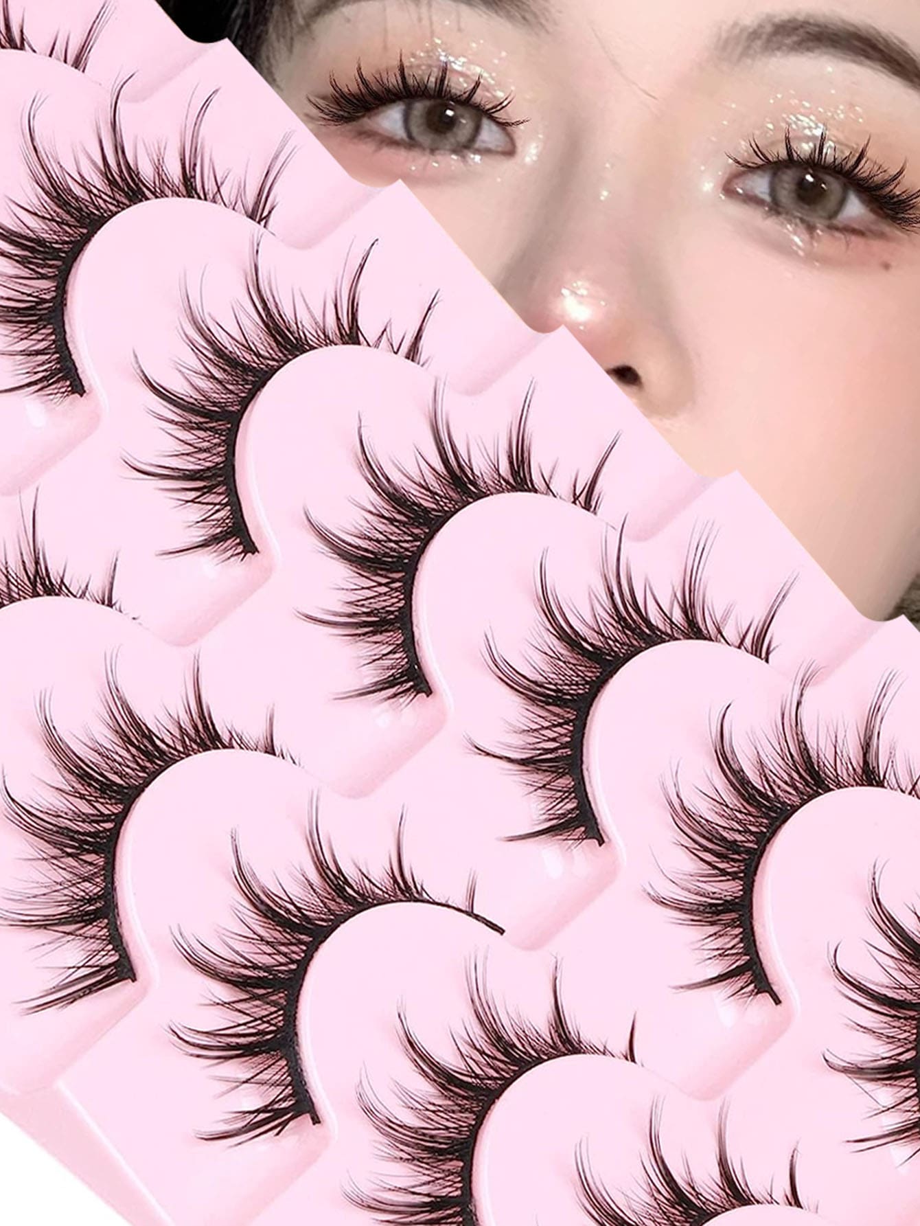 7 对 Sanishi Lashes 漫画风格自然假睫毛，3D 蓬松尖头角色扮演睫毛，适合韩国、日本和亚洲人