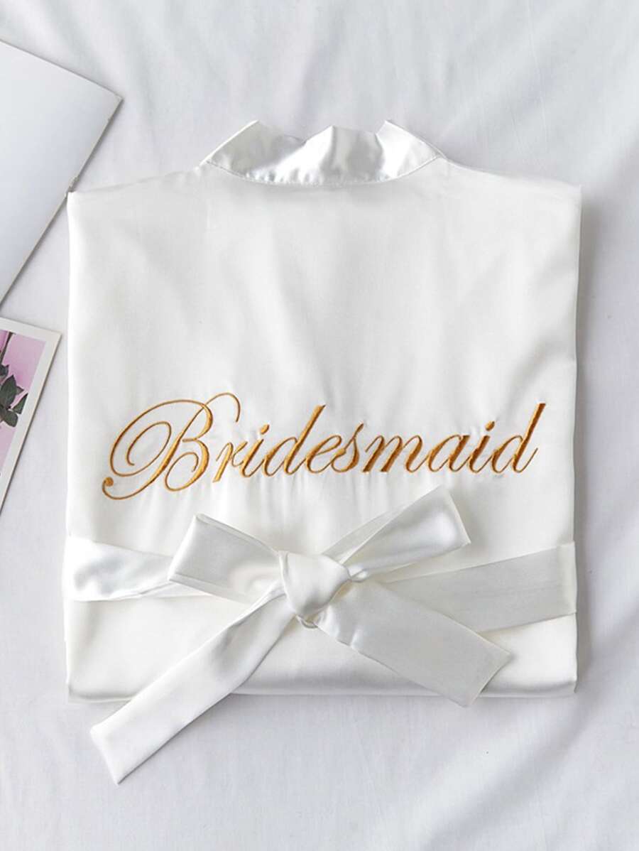 1pc Bridal/bridesmaid Wedding Satin Robe - White - View 1
