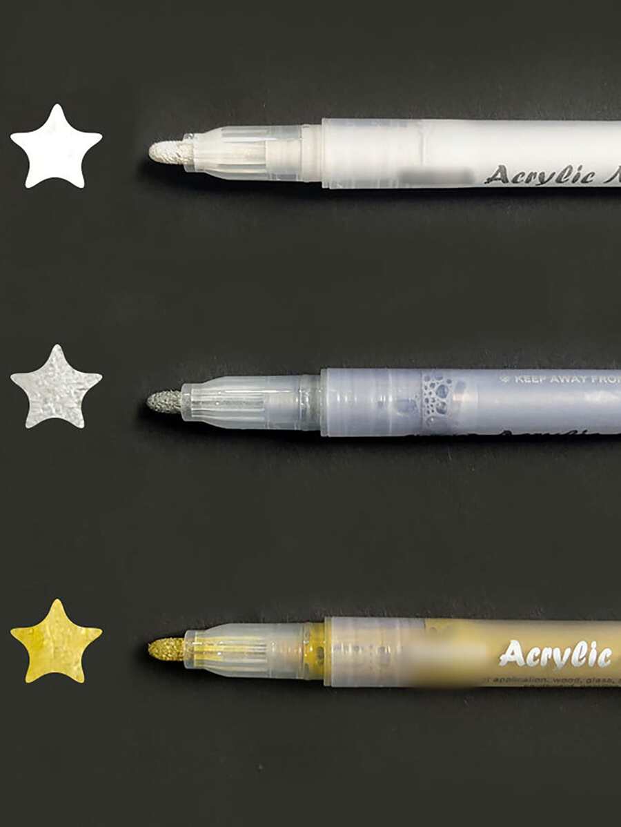 8 支高光油漆笔丙烯酸白色记号笔，4 支白色、2 支金色和 2 支银色丙烯酸记号笔，适用于金属、艺术、木材、黑纸、塑料、陶瓷、金属、岩石绘画、绘图，非常适合艺术家和学生 - 彩色 - 查看 1