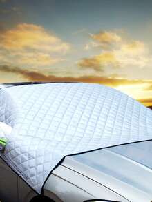 Car Sunshade With Rearview Mirror Cover - Silver - View 5