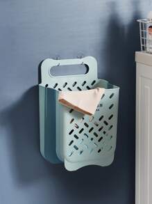 1pc Plastic Laundry Hamper, Modern Wall Mounted Foldable Laundry Basket For Home - Blue - View 1