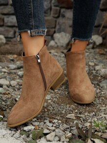 Women's Solid Color Black/Brown Vintage Zipper Chelsea Pointed Toe Low Heel Elegant Ankle Boots