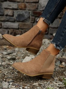 Women's Solid Color Black/Brown Vintage Zipper Chelsea Pointed Toe Low Heel Elegant Ankle Boots