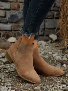 Women's Solid Color Black/Brown Vintage Zipper Chelsea Pointed Toe Low Heel Elegant Ankle Boots