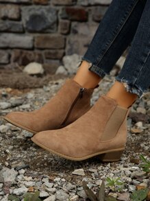 Women's Solid Color Black/Brown Vintage Zipper Chelsea Pointed Toe Low Heel Elegant Ankle Boots