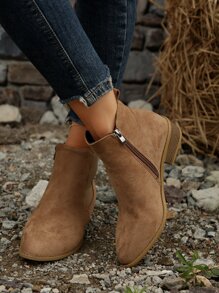 Women's Solid Color Black/Brown Vintage Zipper Chelsea Pointed Toe Low Heel Elegant Ankle Boots