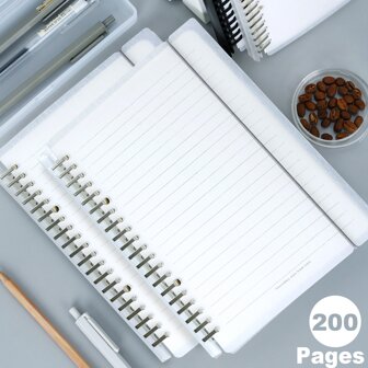 1入組A5/b5100超厚活頁筆記本筆芯,花卉圖案質感紋理PP套可拆卸便攜透明螺旋筆記本帶活頁夾,橫線線格適用於學生或者商業