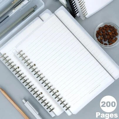 1入組A5/b5100超厚活頁筆記本筆芯,花卉圖案質感紋理PP套可拆卸便攜透明螺旋筆記本帶活頁夾,橫線線格適用於學生或者商業