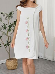 1 件女士素色刺绣浴袍 *请参考尺码表* 青少年浴袍、浴室睡衣、速干超柔软珊瑚绒吸水，适合桑拿/海滩/泳池/浴室返校 - 白色 - 查看 4