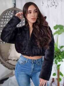 Chamarra De Peluche - Negro - Ver 2