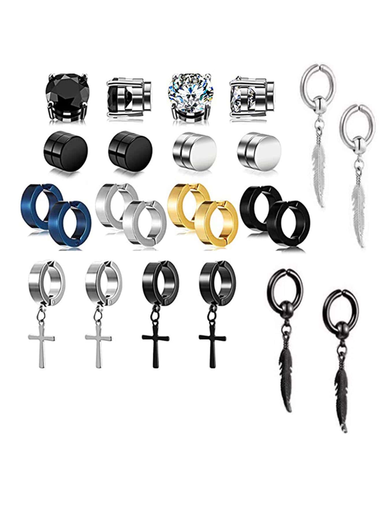 Mens Womens Magnetic Cubic Zirconia Stud Earrings, Gold Steel, Non-Pie - Foto 5