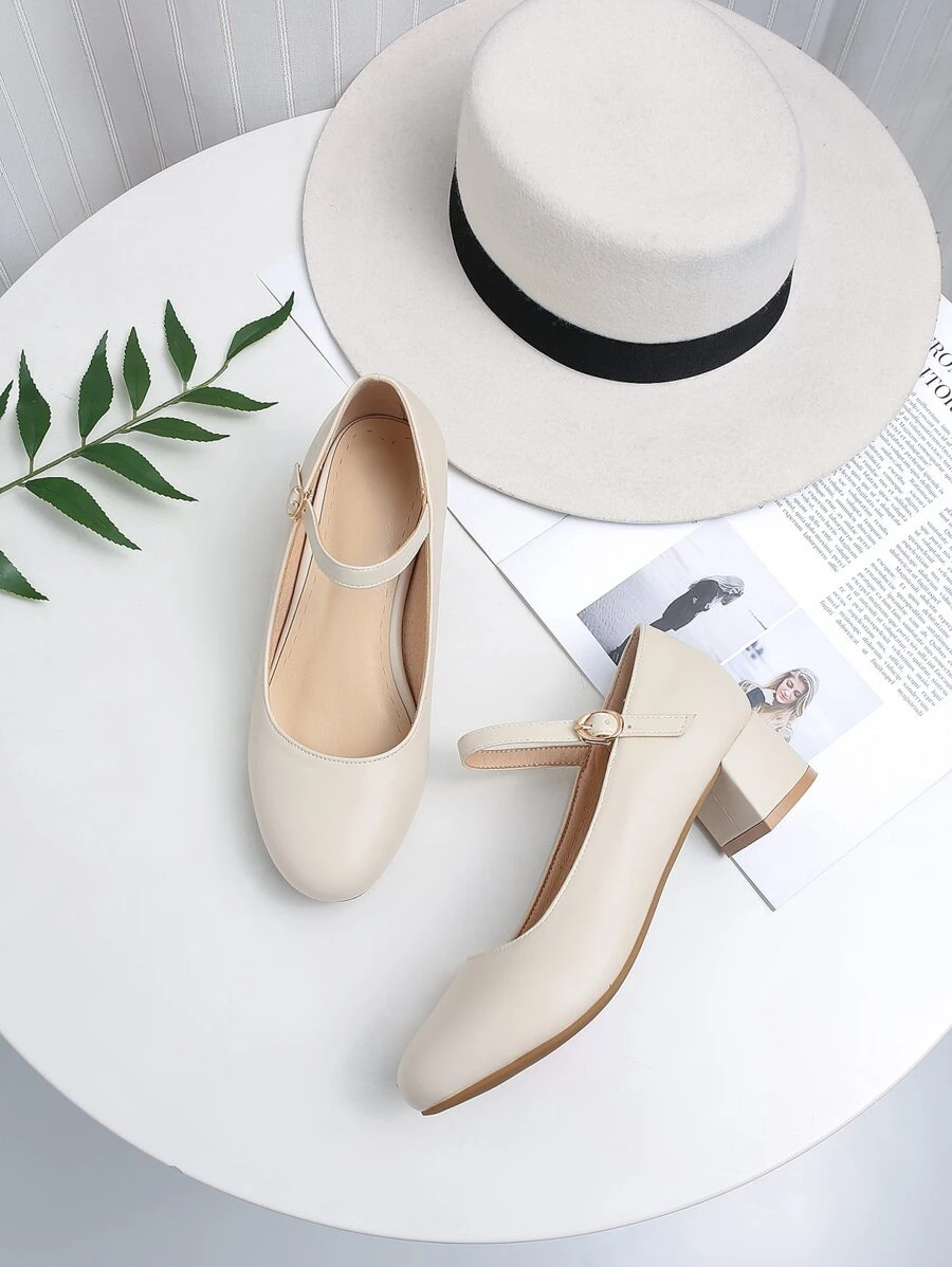 春夏韓語風格新品到貨跟簡約風多用途女士鞋帶圓頭 - 米色 - 查看 1