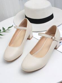 春夏韓語風格新品到貨跟簡約風多用途女士鞋帶圓頭 - 米色 - 查看 2