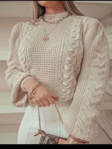 Blusa feminina manga longa tecido tricôt modelo tranças