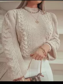 Blusa feminina manga longa tecido tricôt modelo tranças