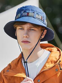 Drawstring Design Sun Protection Waterproof Sports Bucket Hat - Navy Blue - View 4