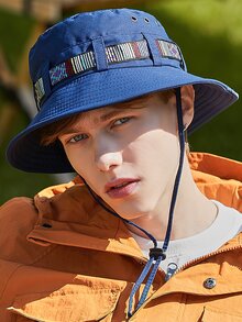 Drawstring Design Sun Protection Waterproof Sports Bucket Hat - Navy Blue - View 2