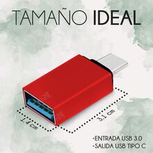 Adaptador Otg Usb Hembra A Tipo C Macho Para Memorias Mouse Teclado - Rojo - Ver 4