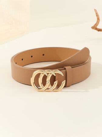 女士們PU皮腰帶帶字母扣飾,卡其色