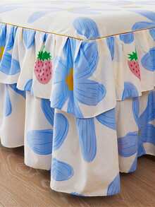 Faldón de cama doméstico ropa de cama agradable para la piel coreano estilo princesa de doble capa con encaje soltero/doble Cama espesado impresión multicolor con cepillado Activo impresión uno - Multicolor - Ver 4