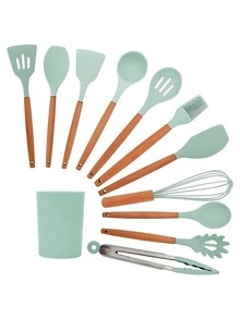 Juego de 11 utensilios de cocina de silicona, espátula de cocina, resistentes al calor, para utensilios de cocina antiadherentes, color verde - verde menta - Ver 6