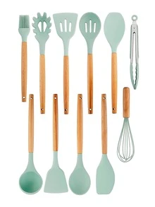 Juego de 11 utensilios de cocina de silicona, espátula de cocina, resistentes al calor, para utensilios de cocina antiadherentes, color verde - verde menta - Ver 5