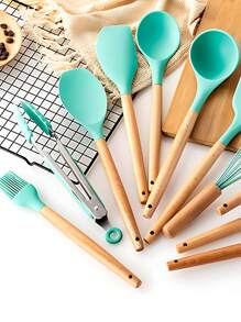 Juego de 11 utensilios de cocina de silicona, espátula de cocina, resistentes al calor, para utensilios de cocina antiadherentes, color verde - verde menta - Ver 3