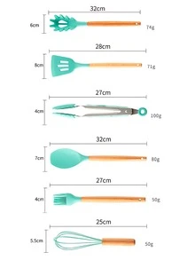 Juego de 11 utensilios de cocina de silicona, espátula de cocina, resistentes al calor, para utensilios de cocina antiadherentes, color verde - verde menta - Ver 7