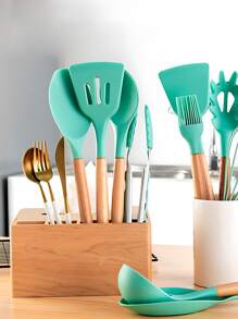 Juego de 11 utensilios de cocina de silicona, espátula de cocina, resistentes al calor, para utensilios de cocina antiadherentes, color verde - verde menta - Ver 2