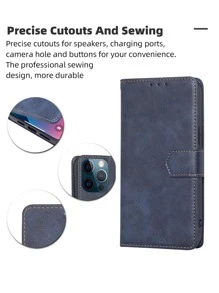 keyunfei 1 件藍色翻蓋 Rfid 屏蔽 Pu 皮革手機殼,帶磁性閉合、卡槽和支架功能。相容於 redmi、honor、華為、nokia、oppo、realme 和 Oneplus - 藍色 - 查看 3