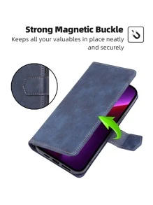 keyunfei 1 件藍色翻蓋 Rfid 屏蔽 Pu 皮革手機殼,帶磁性閉合、卡槽和支架功能。相容於 redmi、honor、華為、nokia、oppo、realme 和 Oneplus - 藍色 - 查看 5