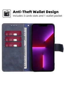 keyunfei 1 件藍色翻蓋 Rfid 屏蔽 Pu 皮革手機殼,帶磁性閉合、卡槽和支架功能。相容於 redmi、honor、華為、nokia、oppo、realme 和 Oneplus - 藍色 - 查看 4