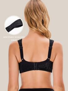 Floral Jacquard Wireless Bra - Black - View 2