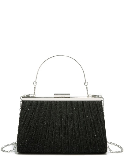 Glitter Decor Ruched Detail Chain Square Bag