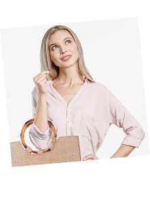 Handbag Handle Accessories, Woven Bag Carrying Loop Resin Bamboo-Look Ring, Portable Tail Keychain - Beige - View 6