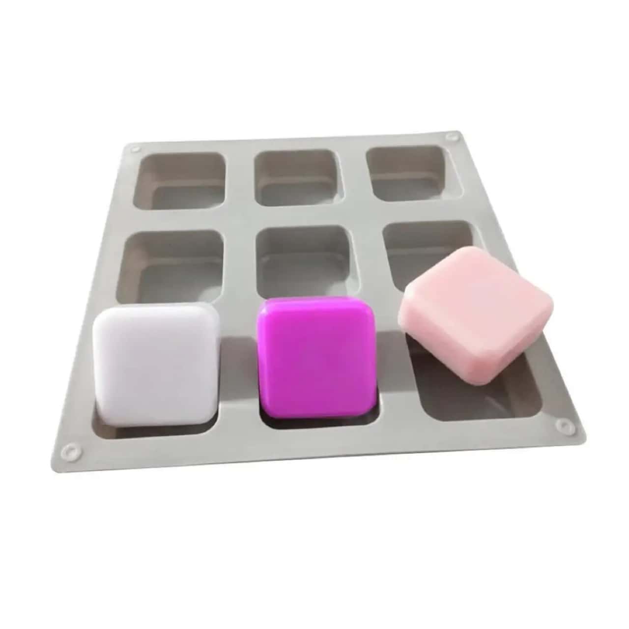 Molde de silicona con 9 cavidades para jabón artesanal cuadrado, manualidades orgánicas - Multicolor - Ver 1