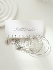 5pairs/Set Butterfly & Faux Pearl Decor Earrings
