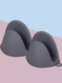 2pcs/1set High Heat Resistant Silicone Gloves And Non-slip Insulated Clips For Baking, Oven, Microwave