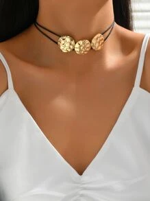 1入組圓形圓片形狀PU皮革頸鏈,合適適用於四季,派對,婚禮和節假日