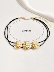 1入組圓形圓片形狀PU皮革頸鏈,合適適用於四季,派對,婚禮和節假日