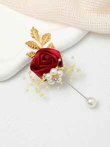 1入組紅色緞帶玫瑰胸針 - 紅色 - 查看 3