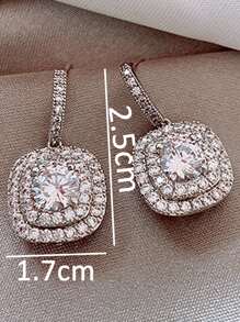 1 件全新方形吊坠耳环璀璨新娘订婚婚礼珠宝优雅女式吊坠耳环精美礼物 - 女士滿鑽微鑲耳釘 - 查看 4