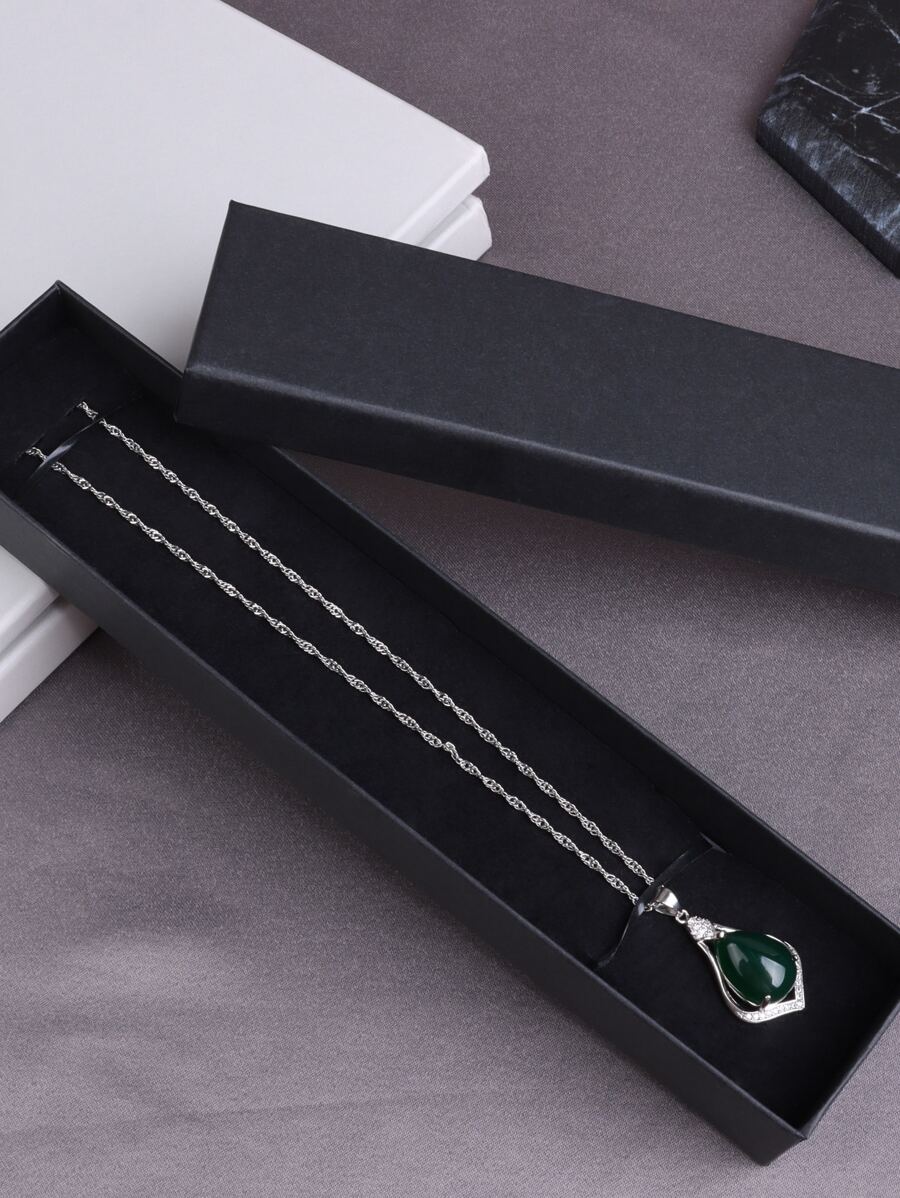 1入組簡約風黑色矩形首飾盒適用於經典項鍊,手環禮品包裝 - 黑色 - 查看 1