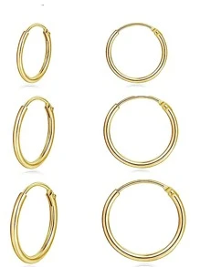 6入組/套極簡圓耳環 - 金黃色 - 查看 4