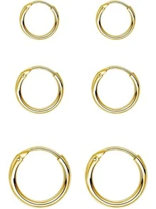 6入組/套極簡圓耳環 - 金黃色 - 查看 5