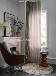 1pc Striped Semi-blackout Farmhouse Style Tassel Rod Pocket Window Curtain For Dining Room Living Room Bedroom Kitchen - Coffee Brown - View 3