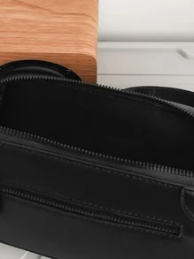 peach tree 1 件时尚潮流纯色迷你盒式单肩包，男士商务 PU 斜挎包，简约桃树单肩斜挎包，菱形盒式包，PU 防水旅行包，适合年轻男士的便携式休闲礼物，万圣节、圣诞节、秋冬季 - 黑色 - 查看 8