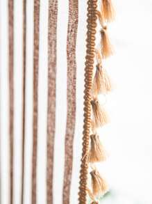 1pc Striped Semi-blackout Farmhouse Style Tassel Rod Pocket Window Curtain For Dining Room Living Room Bedroom Kitchen - Coffee Brown - View 7