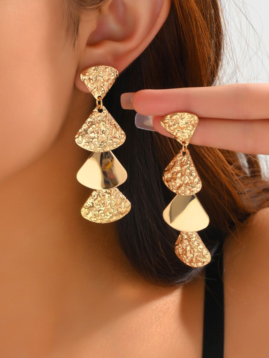 1pair Round & Triangle Shaped Beads Mirror Effect Dangle Earrings For Party, Wedding, Vacation, Christmas, Thanksgiving, Family Gift, Etc. - Yellow Gold - View 1